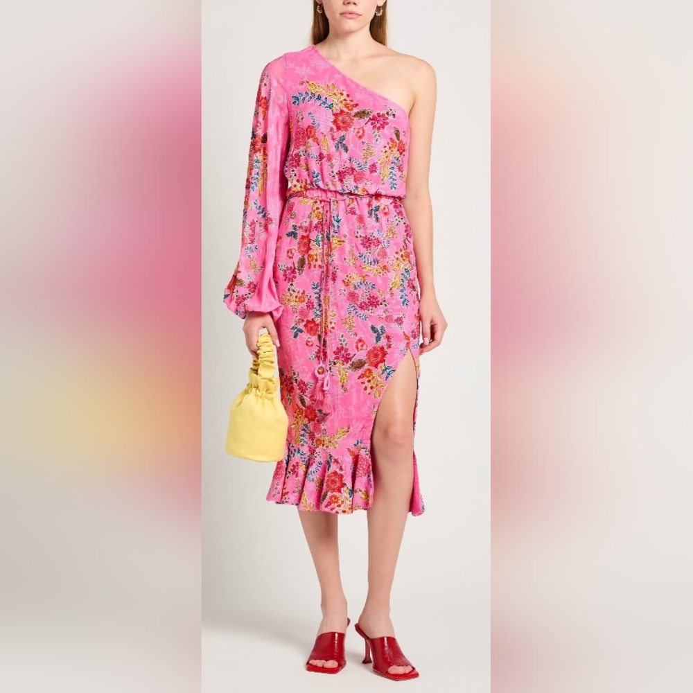 Hemant & Nandita Women's Pink Floral Belted Midi Dress Small NWT $669